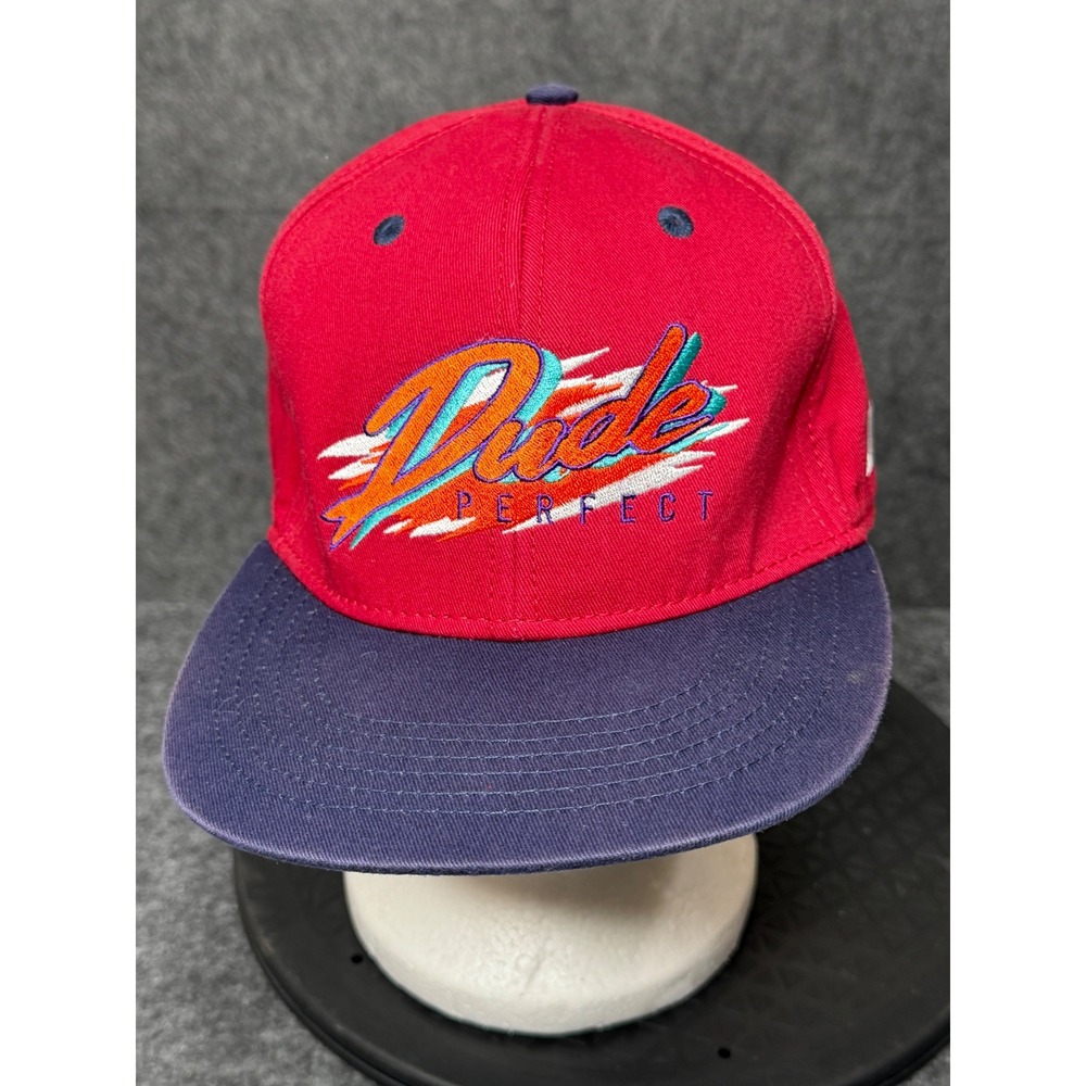 Dude Perfect Snapback Hat Red Blue Embroidered Logo Flat Brim Cap One Size